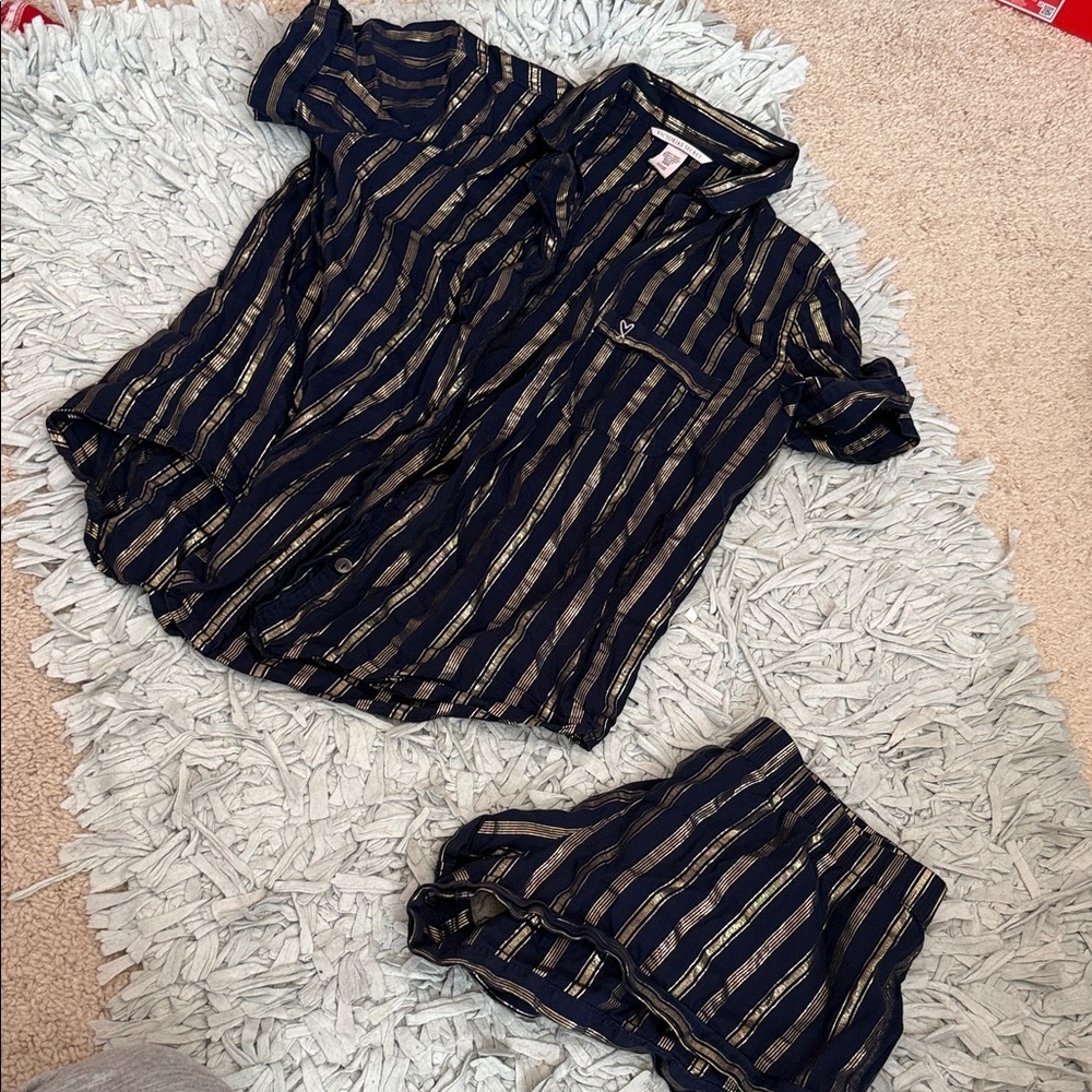 Victoria's Secret Navy and Gold Striped Top